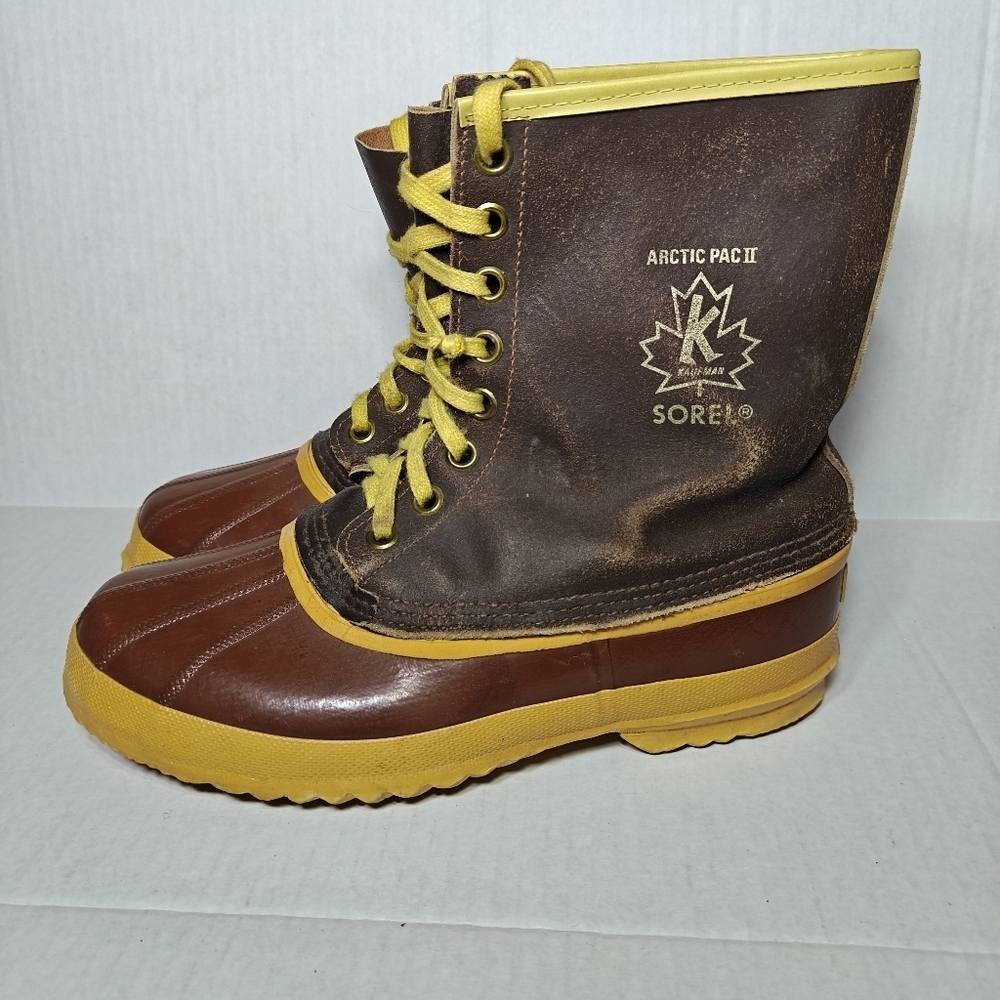 Sorel Arctic Pac Leather Rubber Wool Lined Lace Up Duck Tan Brown Boots Men's 10